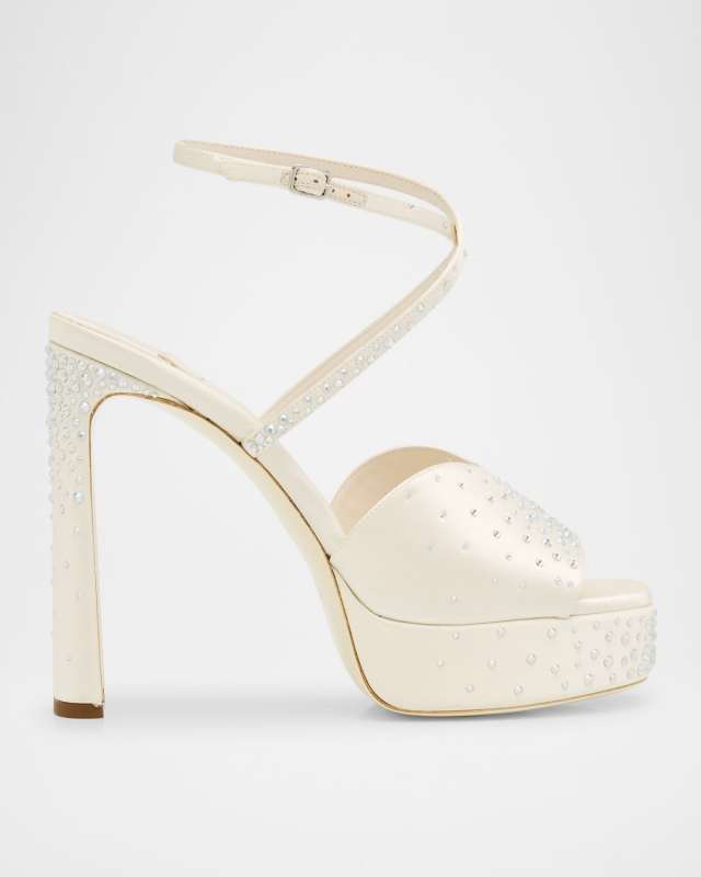 Karli Satin Crystal Ankle-Strap Platform Sandals